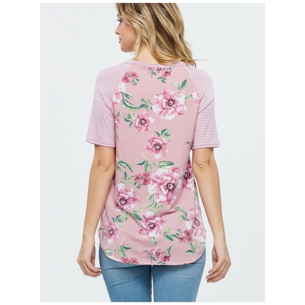 Floral & Stripe Raglan Tee with Pocket - Picture 5 of 5